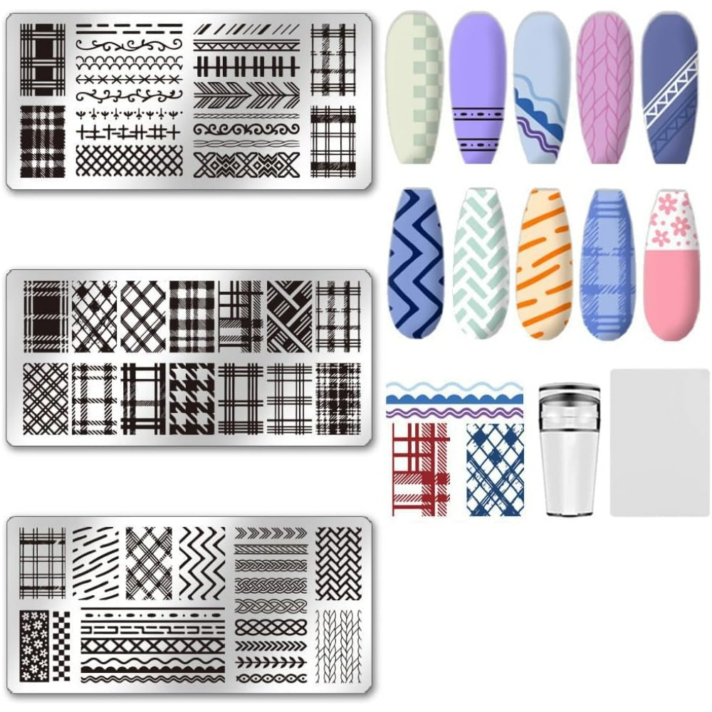 Nail Stamping Plate - 3Pcs Nail Stamp Plates Set Lattice