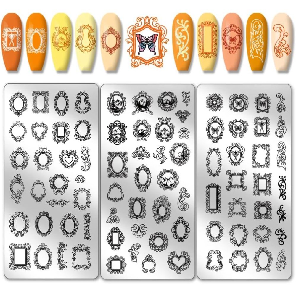 Nail Stamping Plate - 3pcs Vintage Picture Frame Nail Stamping