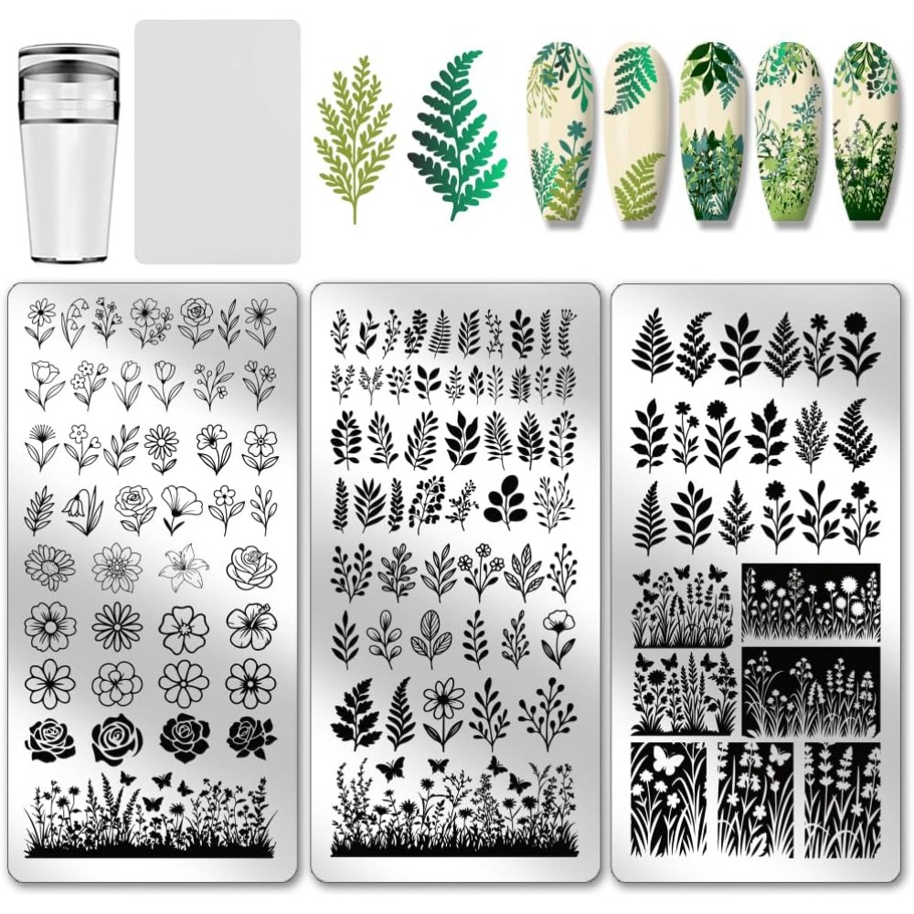 Nail Stamping Plate - 3pcs Flower Leaf Nail Stamping Plates