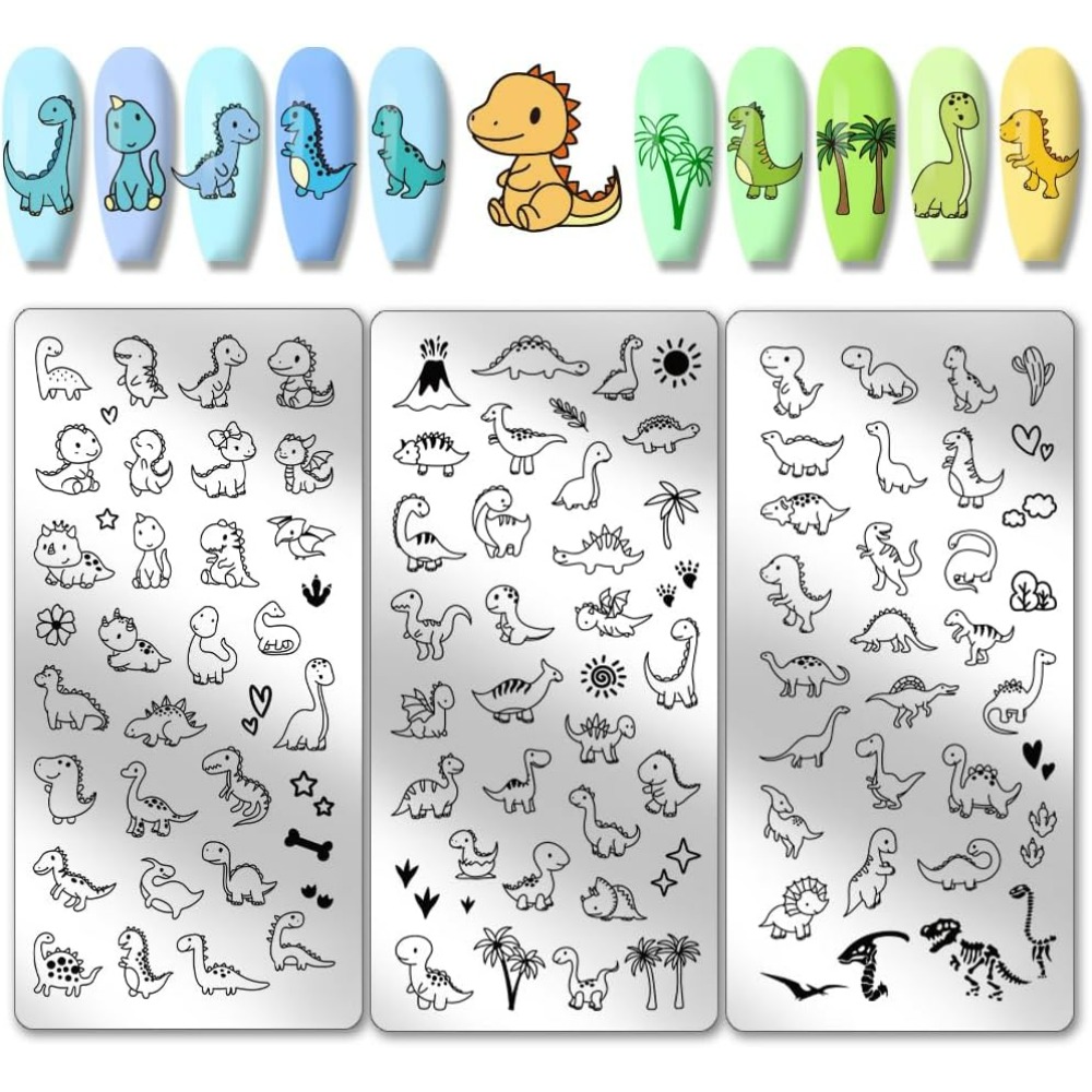 Nail Stamping Plate - 3pcs Dinosaur Nail Stamping Plates Cute