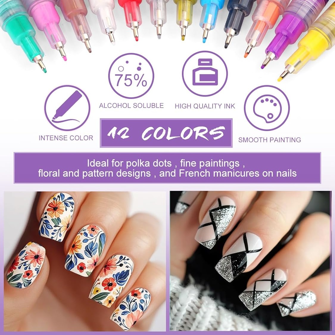 12-Color Nail Art Pen Set, Nai - đánh giá và giá Nail Art Brush Set