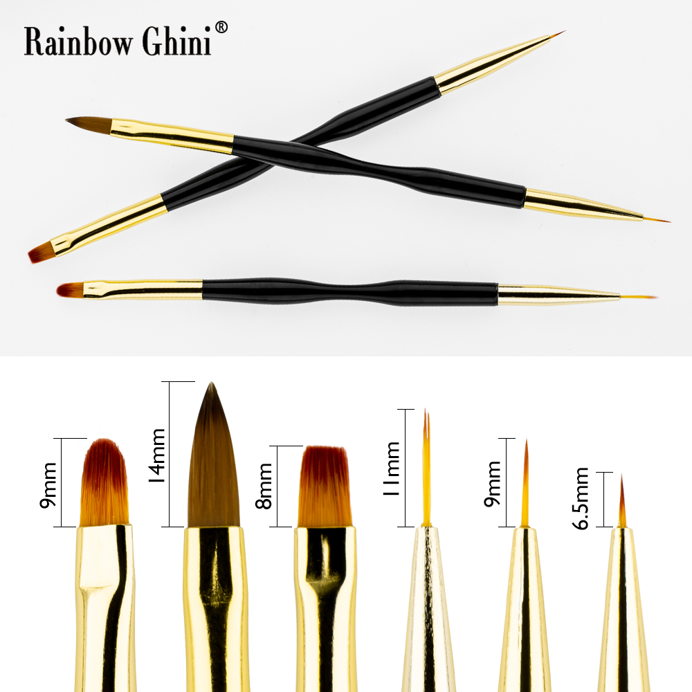 Rainbow Ghini 3Pcs/Set Dual He - đánh giá và giá Nail Art Brush Set