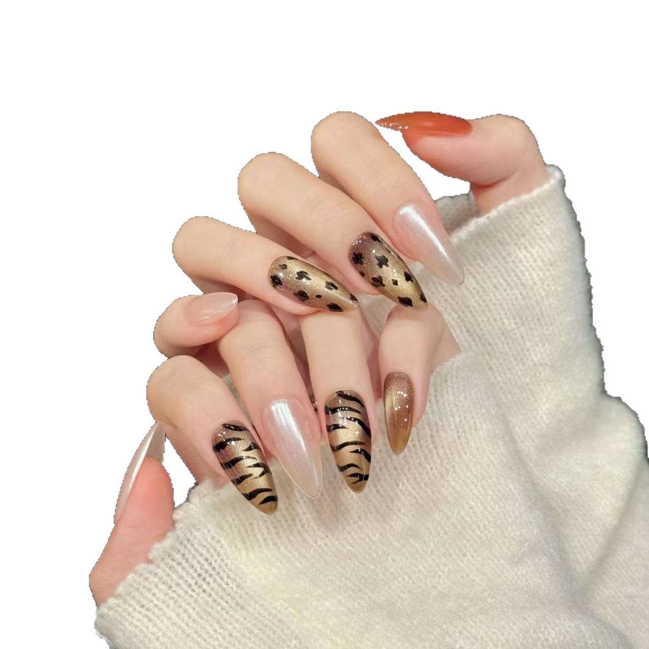 10pcs Handmade Almond Press On - đánh giá và giá Nail Art Zebra Design