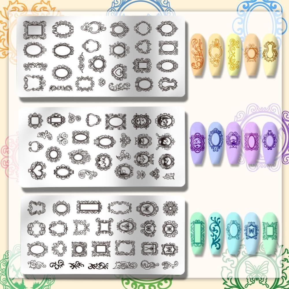 3pcs Vintage Picture Frame Nai - đánh giá và giá Nail Stamping Plate