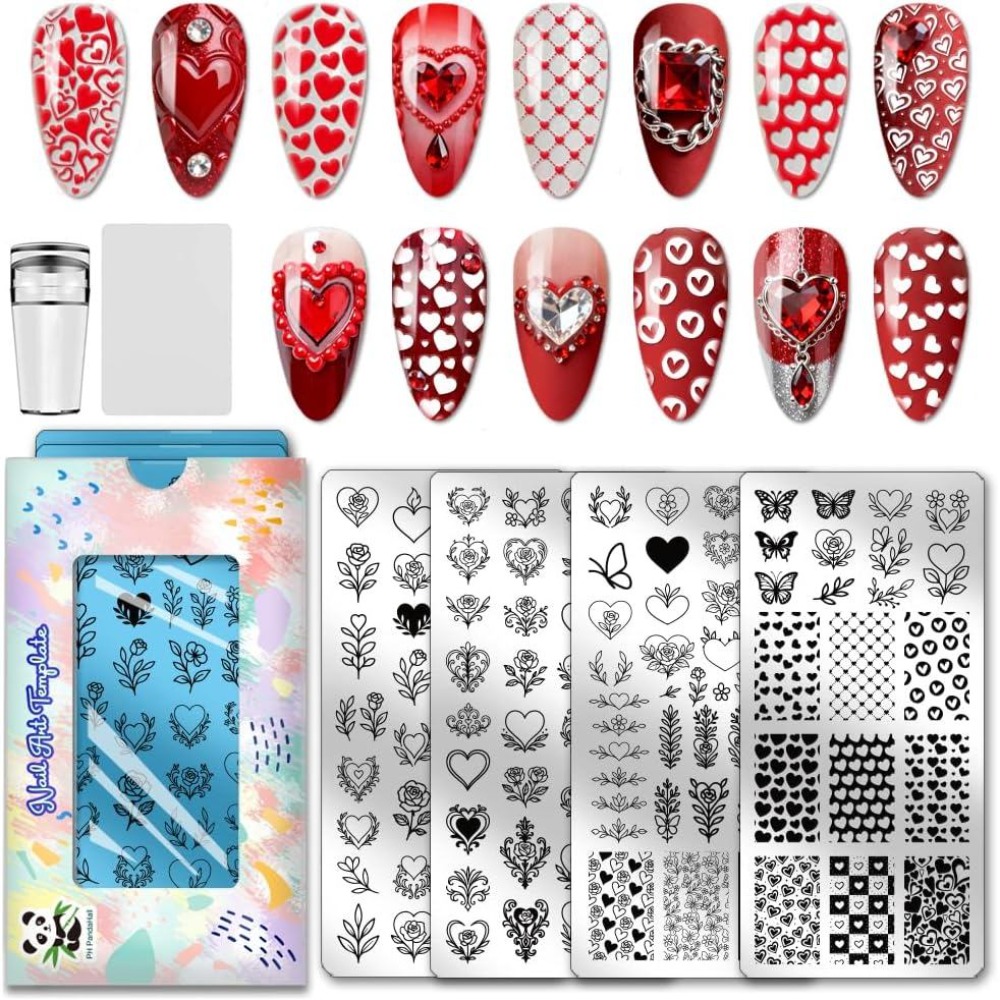4pcs Heart Nail Stamping Plate - đánh giá và giá Nail Stamping Plate